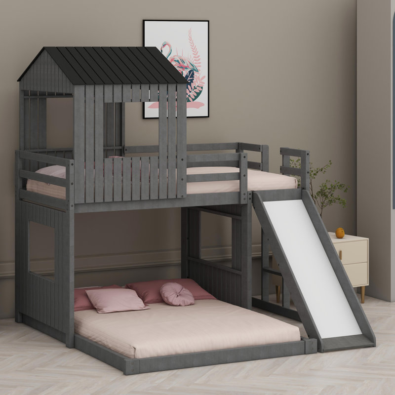 Lit superposé en bois, Gris antique