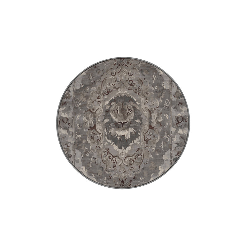 Machine Washable Gray Area Rug, Round 6'