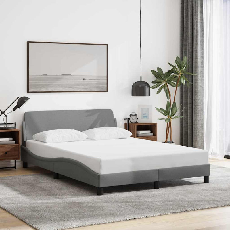 vidaXL Bed Frame Dover Light Grey 137x190 cm Fabric, Grey, Full