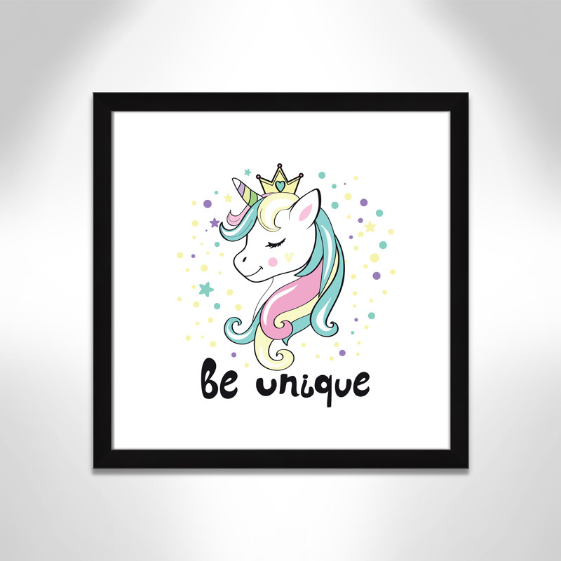 «Be Unique», impression sur papier licorne, H 22,5 po x l 22,5 po x P 0,6 po, Encadré plat noir