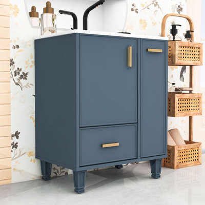 Bathroom Vanity with Door Shelf, Deep Drawer and 2-Tier Pull-Out Basket