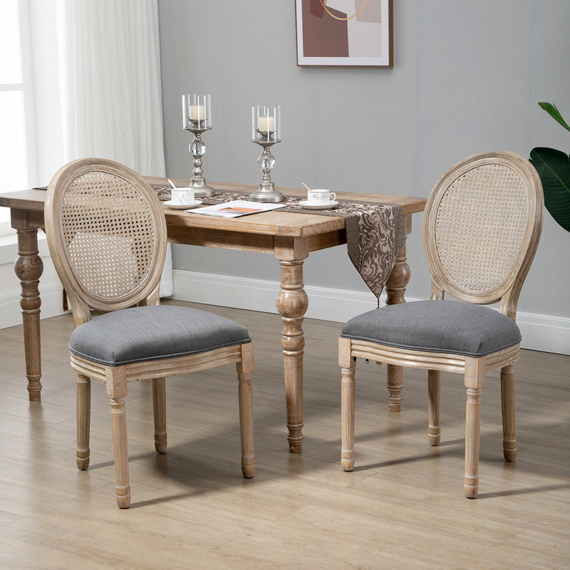 Ensemble de chaises de salle à manger rembourrées, chaises d'appoint sans accoudoirs avec dossier en rotin et revêtement Linen Touch, ensemble de 2