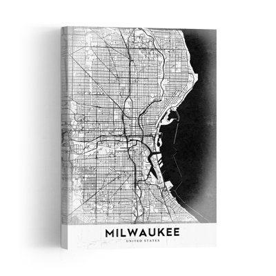 Milwaukee City Map Abstract Contemporary Architecture City Wall Art Print 1 Piece Wrapped Canvas Wall Art