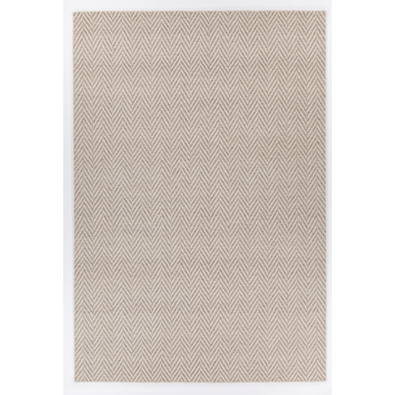 Tapis en laine et polyester à chevrons beige tissé à la main Schram, Rectangle 5 pi x 7 pi 6 po