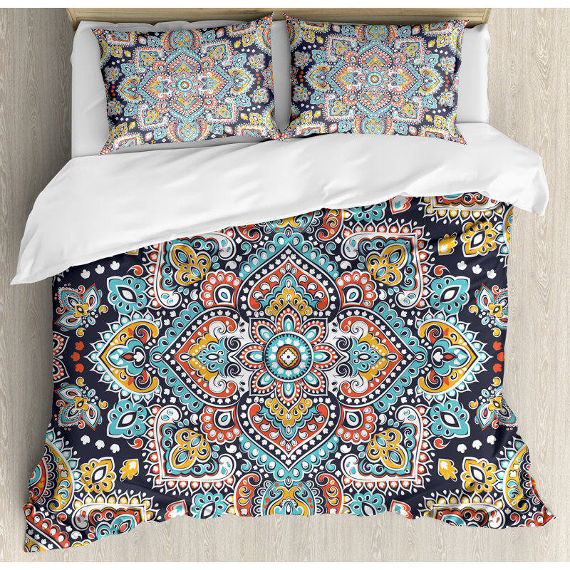 Ethnic Eclectic Polyester Damask Duvet Cover, King