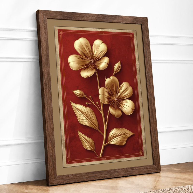 Golden Botanica Botanical - Framed Print, A2 - 59.4 x 42.0 cm, Walnut