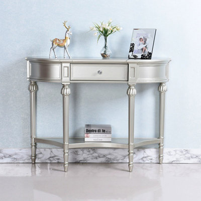 Champagne Silver Solid Wood Half-circle Console Table