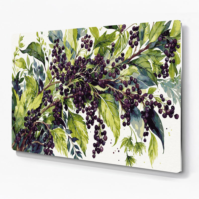 Art mural botanique vert sureau, H 96 po x l 120 po x P 0,05 po