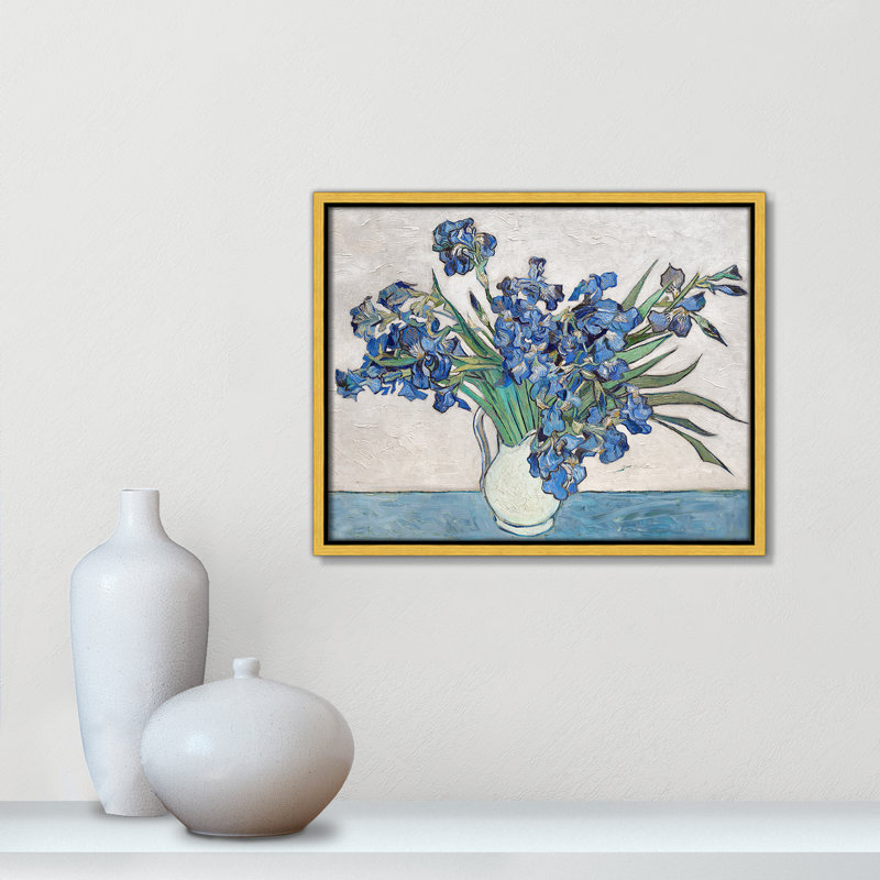 Imprimé iris bleu par Vincent Van Gogh, Cadre flottant doré, Pas de tapis, H 15,5 po x l 12,5 po