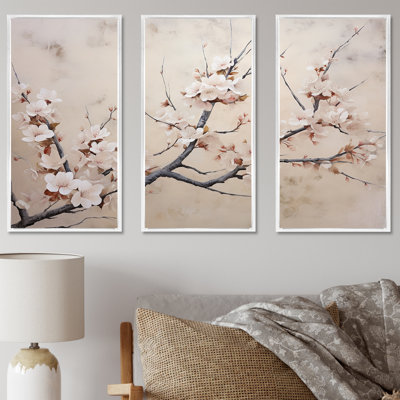 Minimalism Gray And White Cherry Blossom - Cherry Blossom Canvas Wall Art Set
