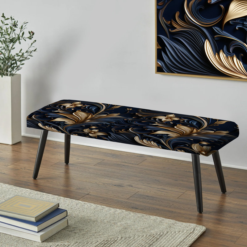 Banc rembourré noir damassé opulent Allure