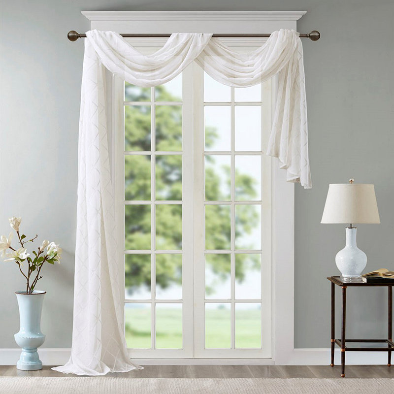 Écharpe de fenêtre transparente brodée diamant, L 50,03 po x L 144,03 po, Blanc