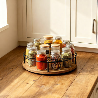 Support à vin rotatif, support pour table tournante de 9 bouteilles avec base en bois pour bar et cuisine, 2 pièces, (noir)