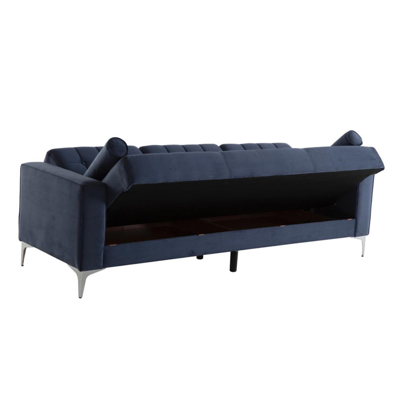 Goldson 88.6'' Upholstered Convertible Sofa, Navy 100% Polyester