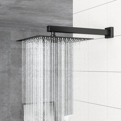 12 Inch Square Wall Mounted Dual Shower Head System In Matte Black With - Scald Balanced Valve, Rainfall Experience, 360 Swivel And Handheld Spray For Various Needs System, Balanced, Adjustable