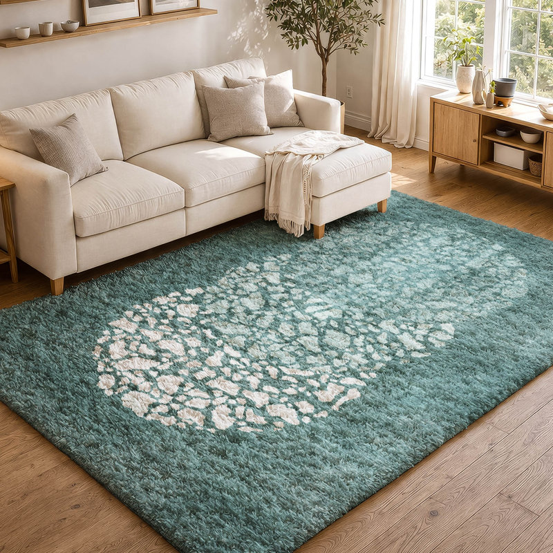 Tapis à poils longs lavable à la machine de qualité supérieure ADS643, Teal, 8' x 10'