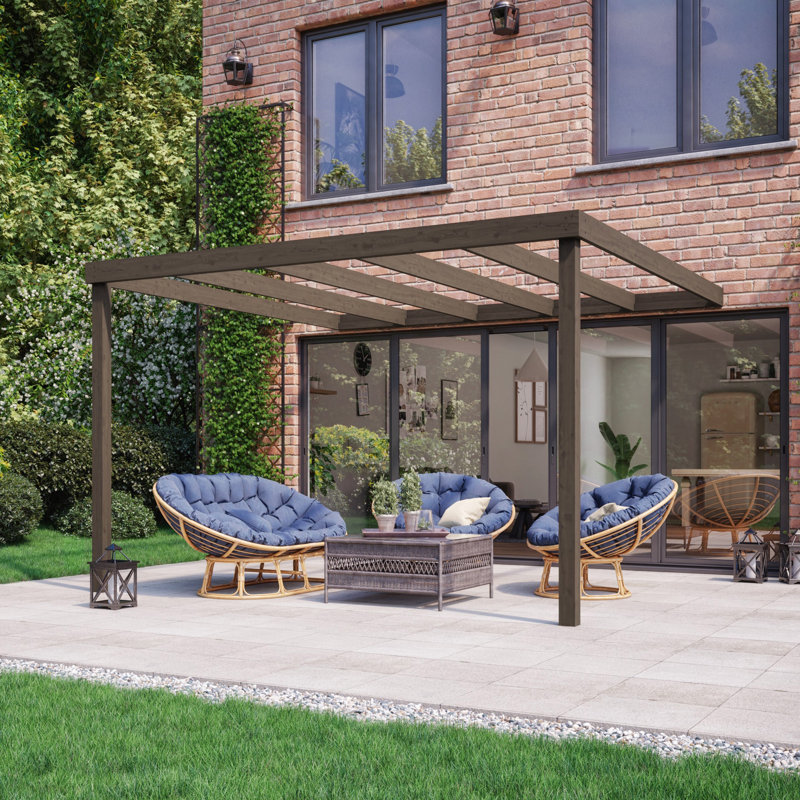 Baudi Solid Wood Pergola, Rustic Brown, 16 ft x 8 ft