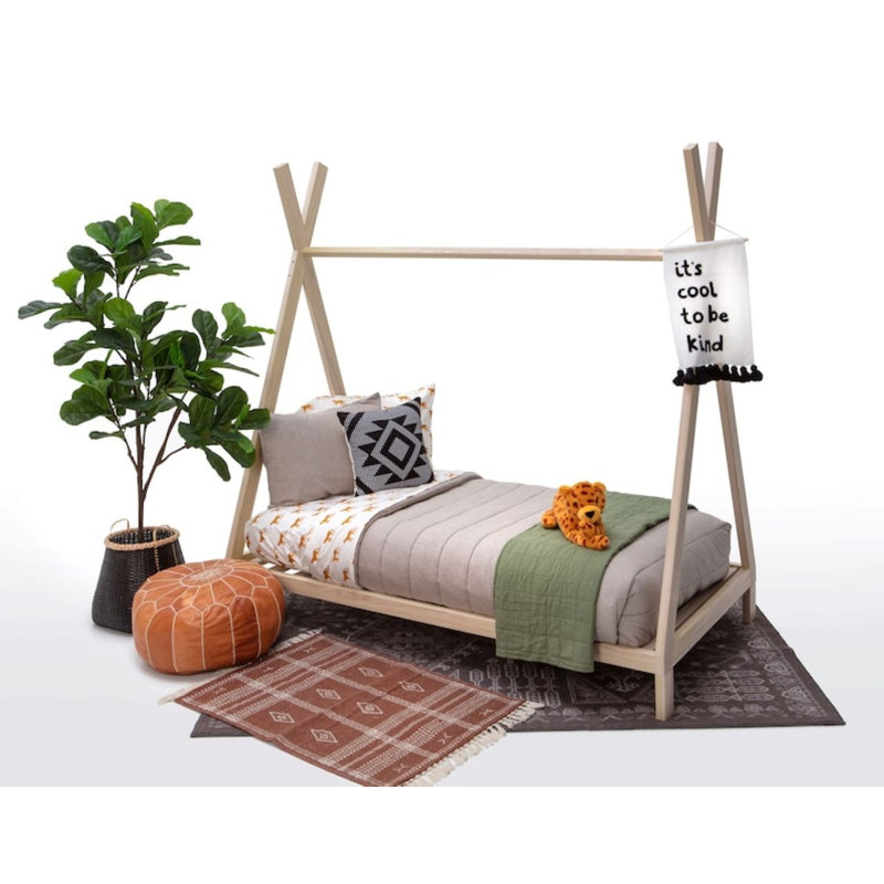 Lit plateforme en bois massif Khwaja, Simple