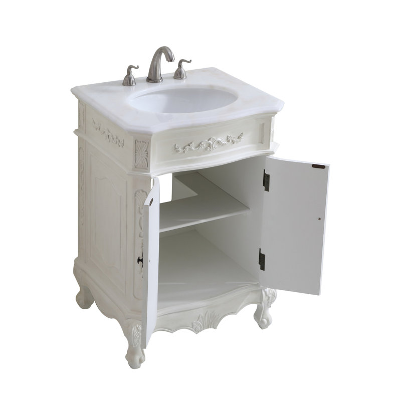 Ensemble de meuble-lavabo simple 24 po Lunette, Blanc antique, Blanc Ivoire