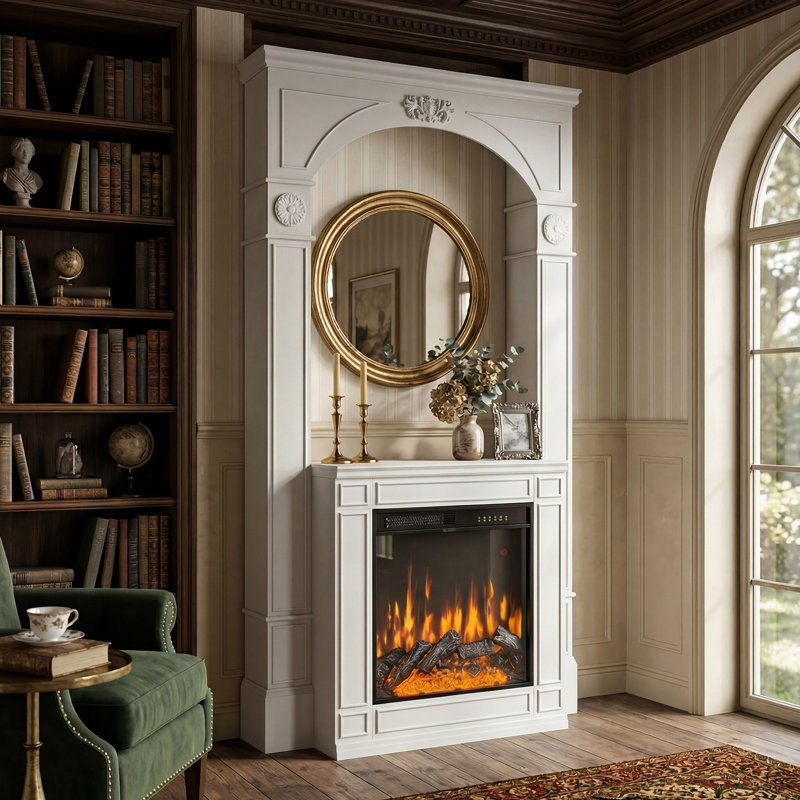 Decaro 48'' W X 86.4'' H Fireplace Mantel With 24'' Electric Fireplace Insert, Relief Carved Surround