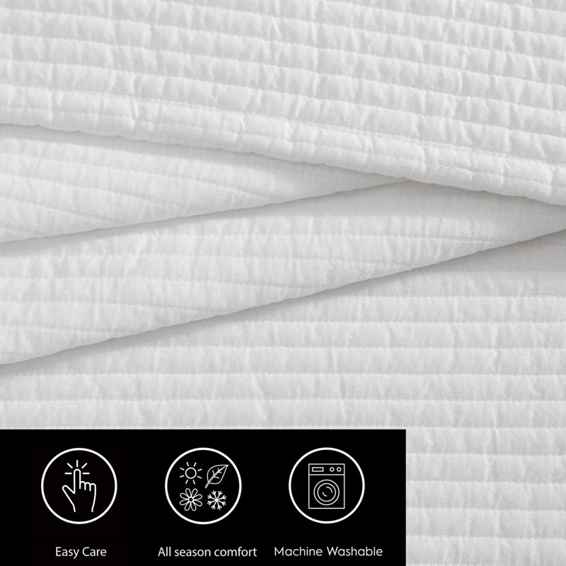 Vera Wang Cotton Voile Solid White Quilt Set, King Quilt + 2 King Shams
