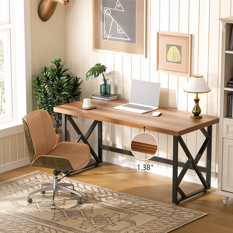 Bureau d'ordinateur moderne, bureaux à domicile, table d'écriture, poste de travail pour bureau à domicile (brun / noir, 59 pouces)