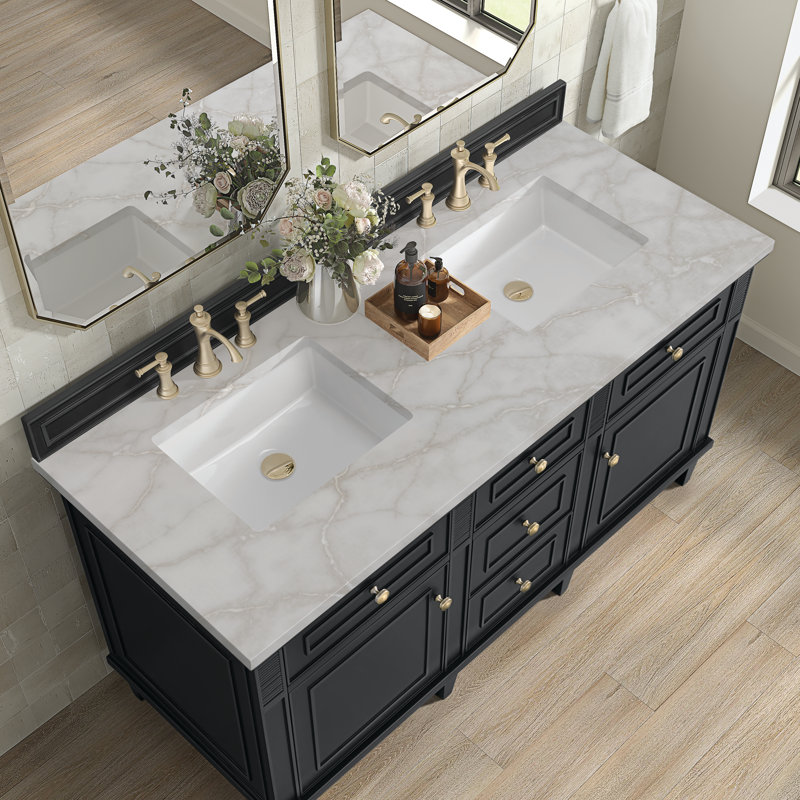 Lorelai 60'' W Double Vanity, Black Onyx, Victorian Silver Silestone, 8" Widespread