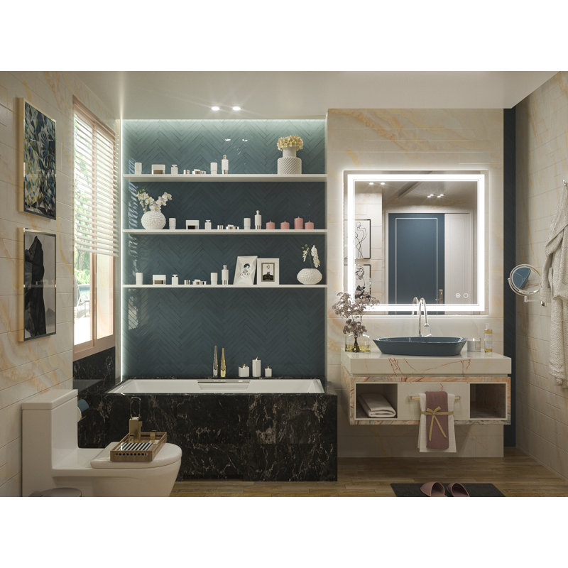Adorna Frameless LED 3 Color Dimmable Lighting Bathroom Vanity Mirror, Memory Function, Anti-fog, 36" x 36"