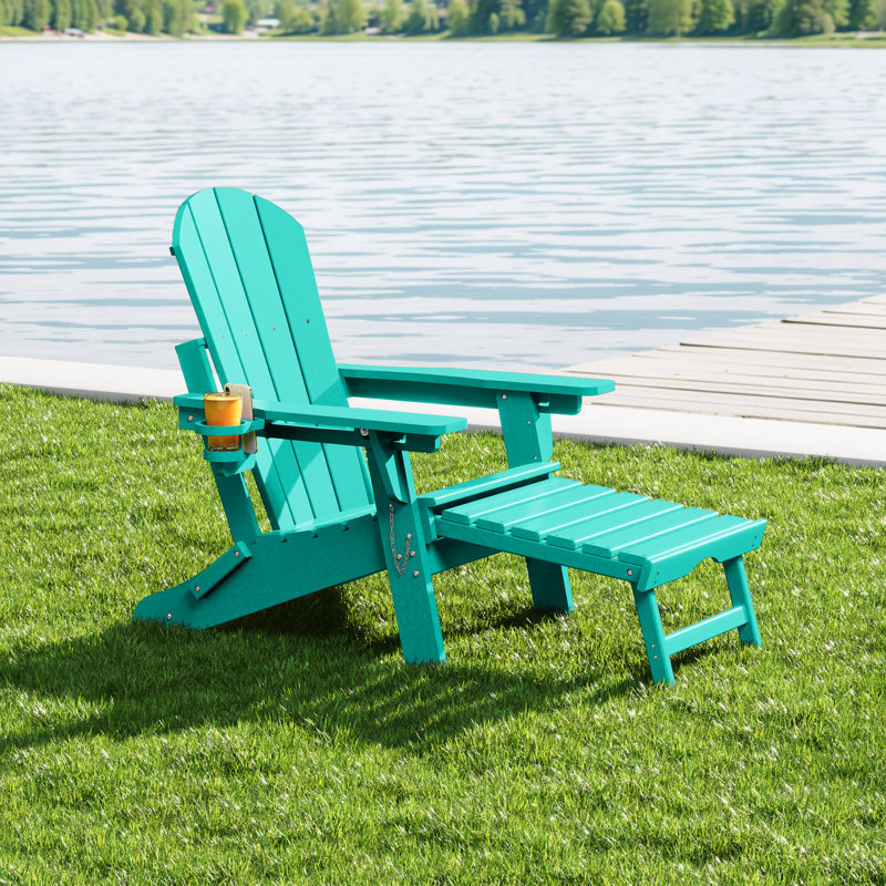Chaise Adirondack d'extérieur réglable et pliante avec porte-gobelet et repose-pieds dissimulé, Sarcelle