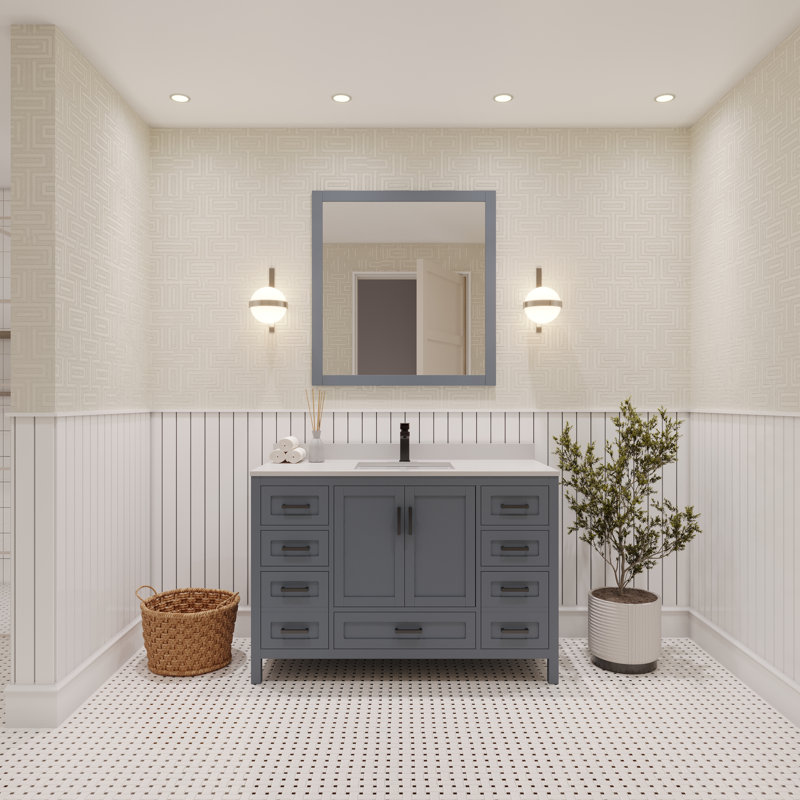Ensemble de meuble-lavabo simple 48 po avec plateau en quartz blanc Rooh, Gris, Noir mat