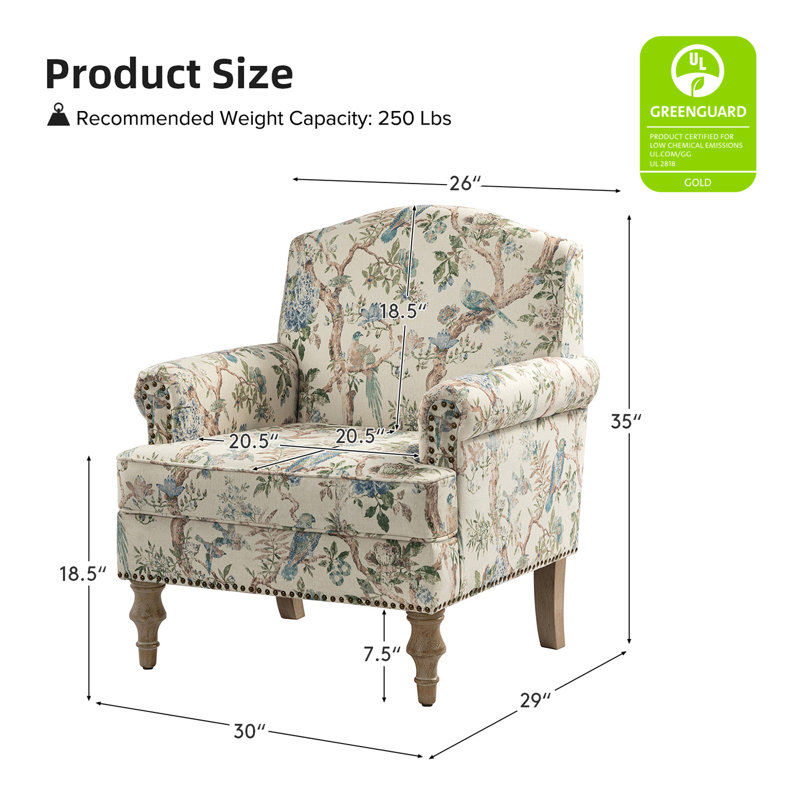 Fauteuil rembourré 30 po Mooresville, Polyester oiseau