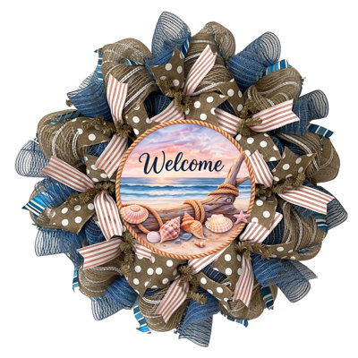 Coastal Wreath Welcome Seashells Handmade