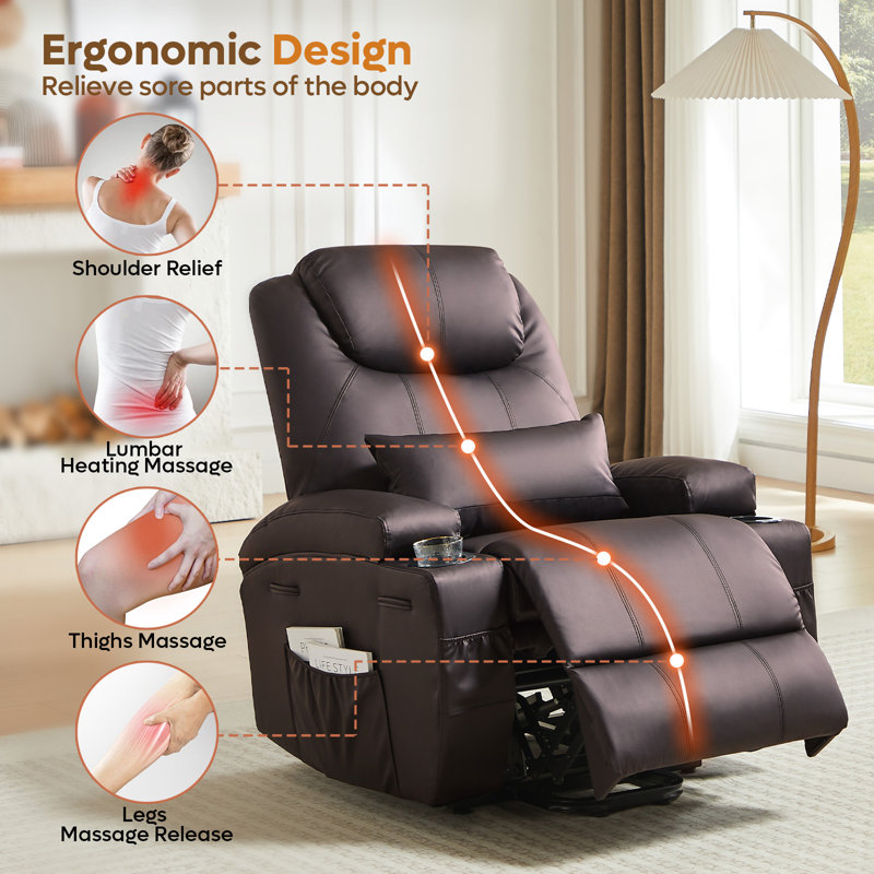 Electric Power Lift Asist Recliner Chair With Massage And Heat, Brown