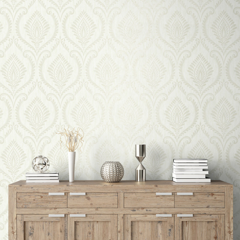 Estelle Damask Luxury Vinyl Wallpaper, Soft White