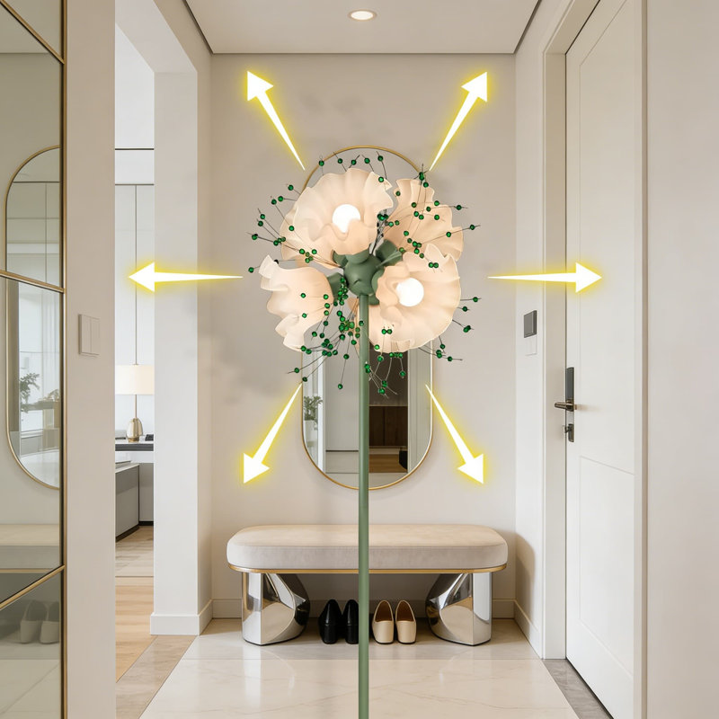 Lampe sur pied en cristal moderne avec motif floral, 6 ampoules à DEL incluses, 3 températures de couleur, grande lampe sur pied pour le salon, la chambre à coucher et le bureau