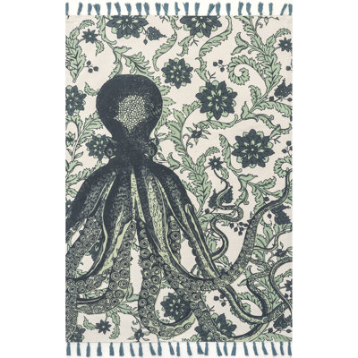 Thomas Paul Octopus Tasseled Aqua Area Rug