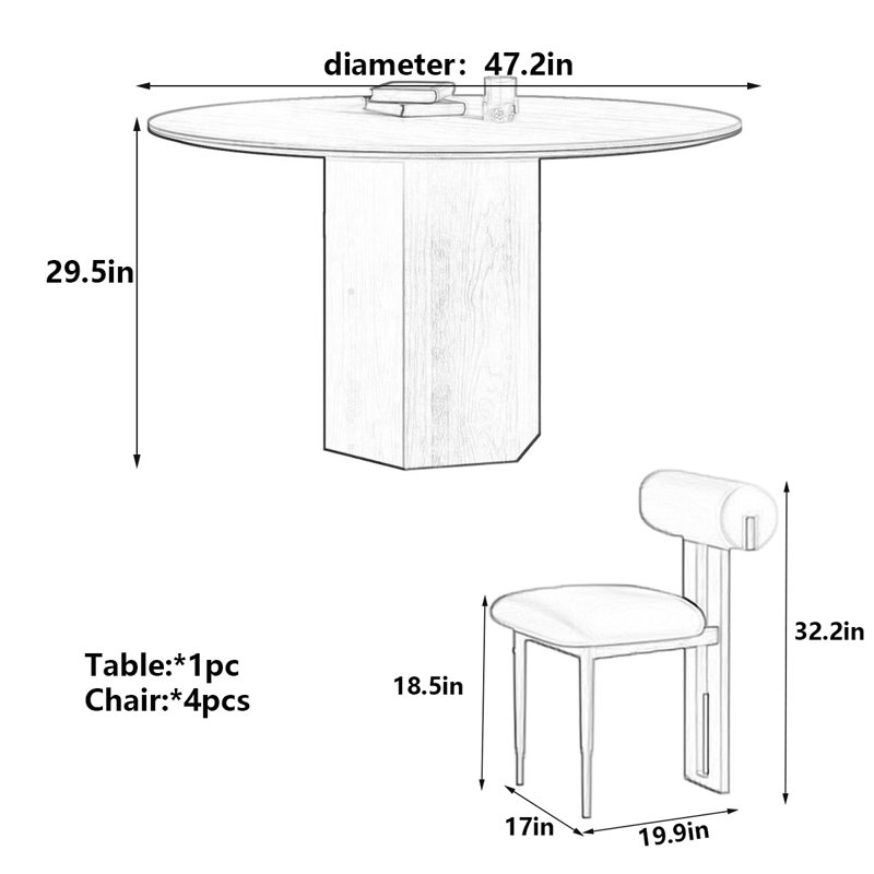 Table de salle à manger Retro Rock & Wood, H 29,5 po x L 47,2 po x l 47,2 po