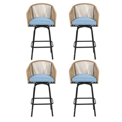 Tabourets de bar de patio avec accoudoirs, chaises de bar en rotin toutes saisons avec dossier