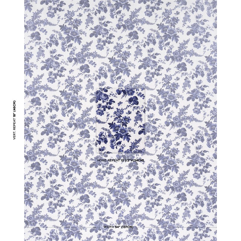 Schumacher X Rita Konig Sibyl Chintz Fabric, Blue