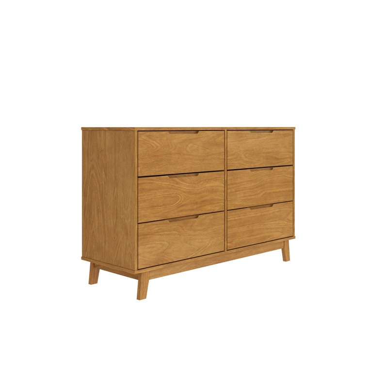 Commode en bois massif à 6 tiroirs 51 po, Caramel