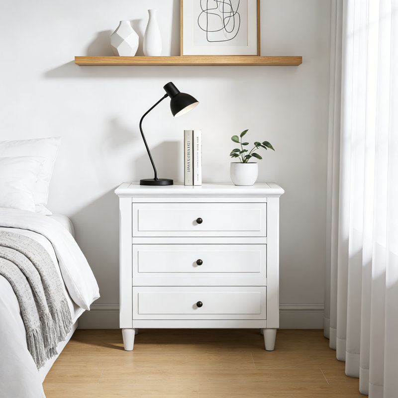 Table de chevet 3 tiroirs - Table de chevet moderne avec glissières à roulement à billes pour la chambre à coucher ou le salon
