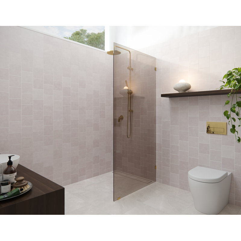 Ursa 30 in. x 78 in. Fully Frameless Bronze Tinted Single Fixed Shower Panel, Polished Brass