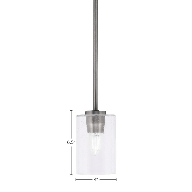 Mini-luminaire suspendu Dayberry avec verre à bulles de 4 po, Verre antique transparent, Graphite