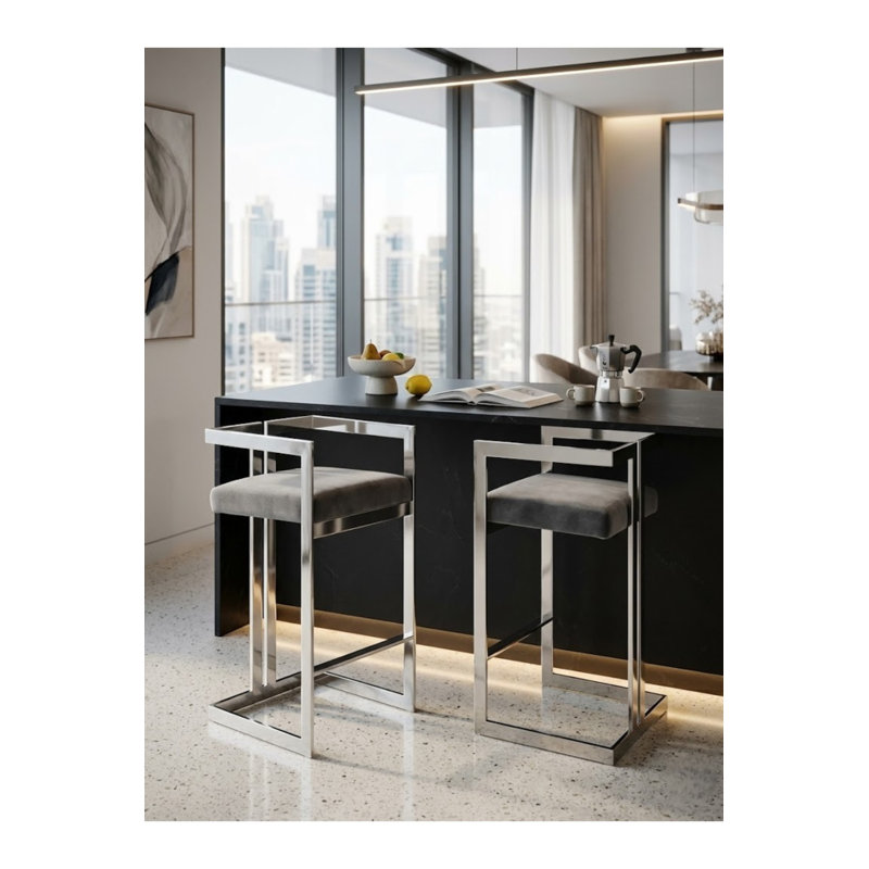     Tabouret de bar moderne Pangea Home, Gris, Argent argent, Tabouret de bar (siège d'une hauteur de 29,5 po)