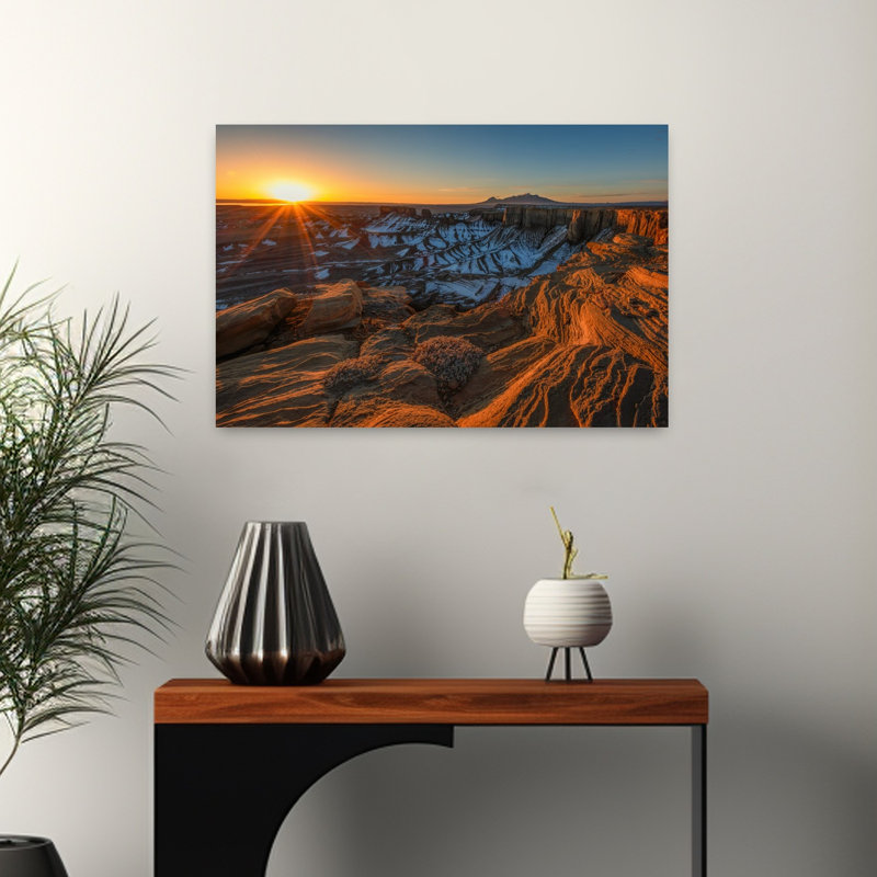Golden Desert Canyon Dramatic Tranquil Abstract Landscape Nature Wall Art Print 1 Piece Wrapped Canvas Wall Art