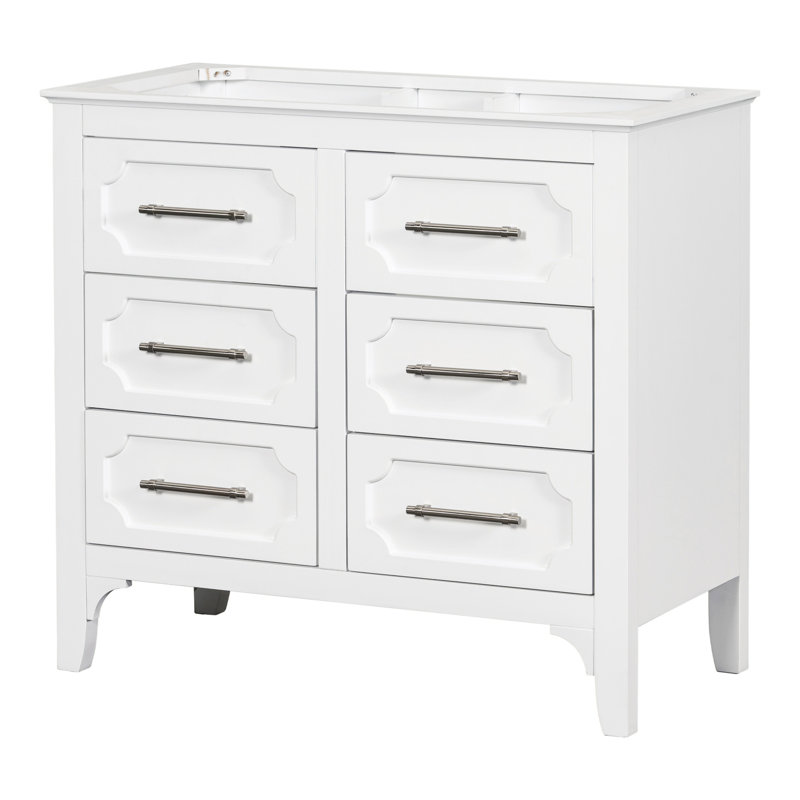 Meuble-lavabo de 36 po - 4 tiroirs, en bois massif, peint en blanc, armoire contemporaine autoportante, aspect élégant pour