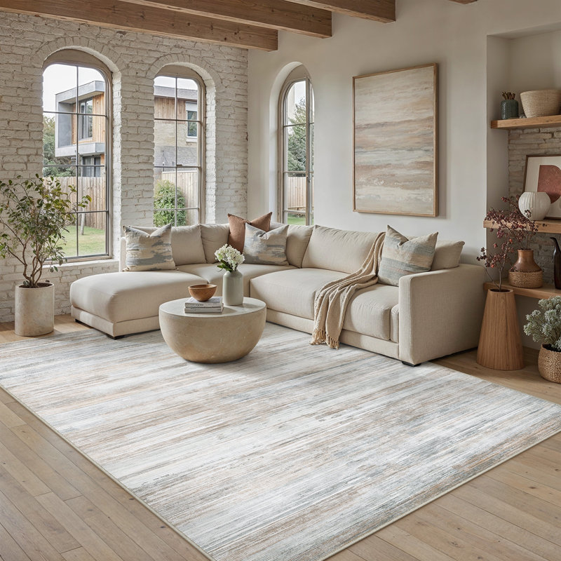 Luminae Abstract Textured Area Rug in Light Brown, Rectangle 9' x 12', Light Brown
