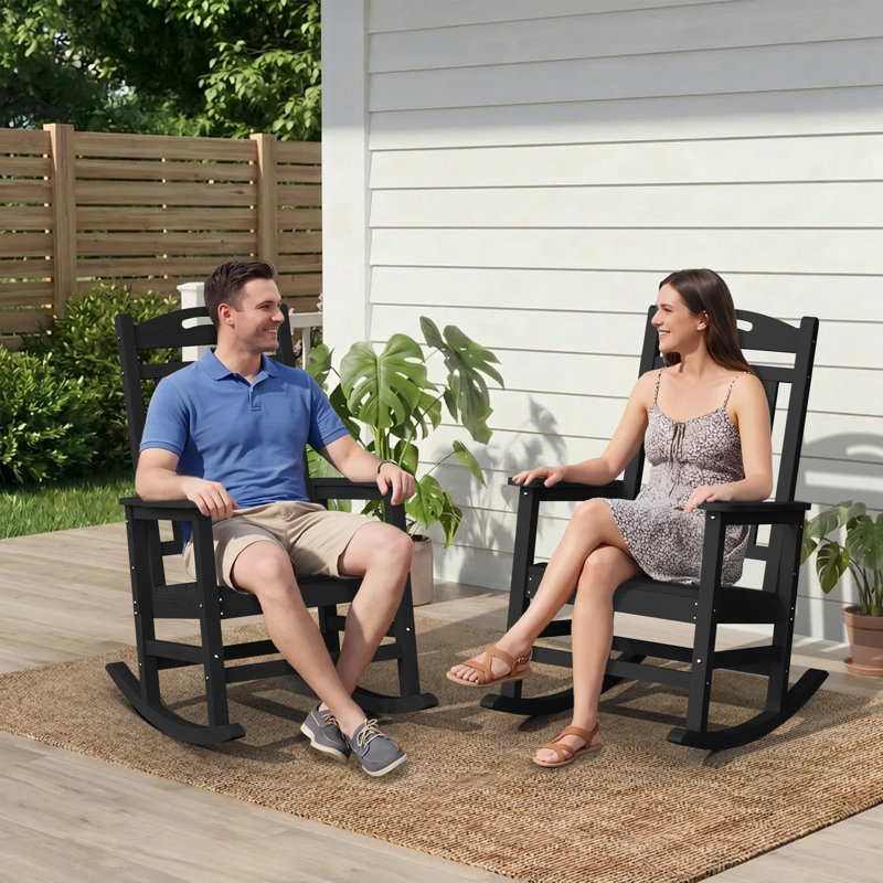 Chaise Adirondack berçante en PEHD pour l'extérieur, Noir, noir, noir, noir