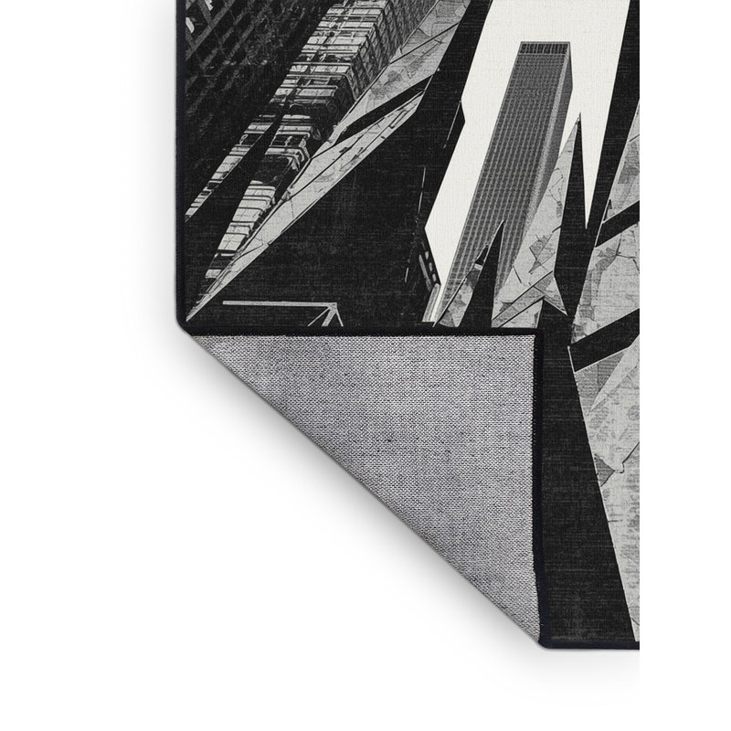 Machine Washable Pacchiana Modern & Contemporary Geometric Rug in Gray – Black Binding, 8' Round