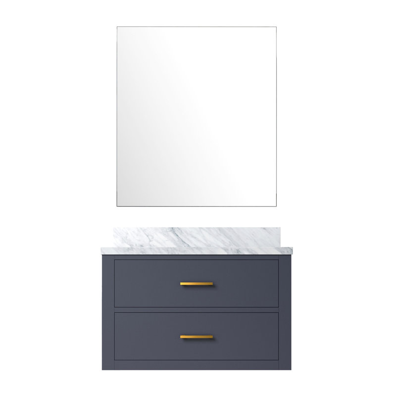 Bleu 30 po L x P 22 po. Meuble-lavabo simple avec comptoir en marbre et miroir à fermeture douce 28 po, bois, avec comptoir et remplissage